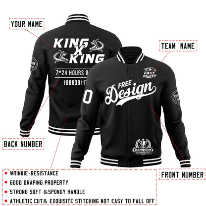Custom Black White Jacket Classic Style Full-Snap Club & Spirit Wear Wrinkle-Resistant