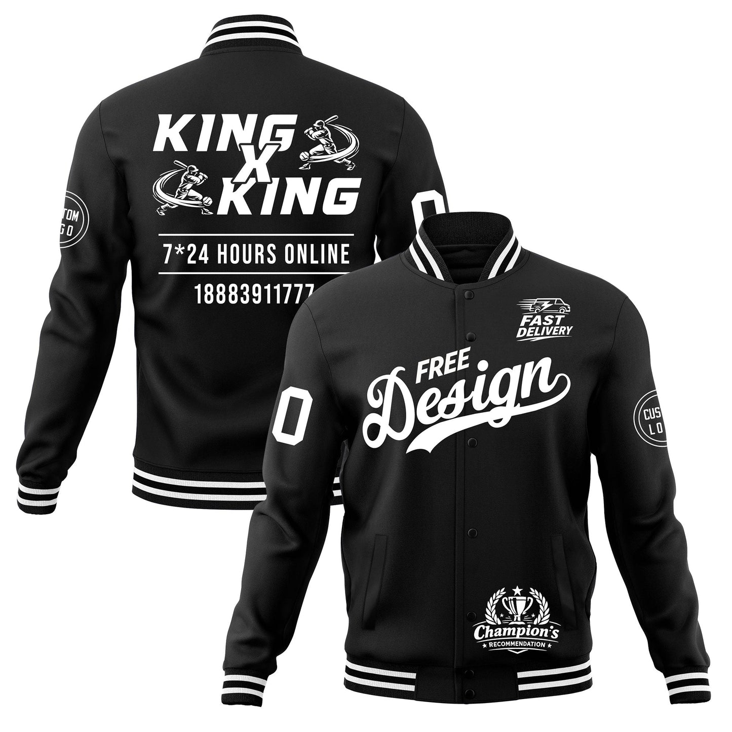 Custom Black White Jacket Classic Style Full-Snap Club & Spirit Wear Wrinkle-Resistant
