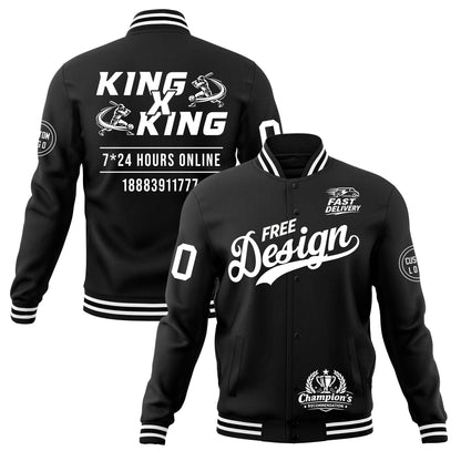 Custom Black White Jacket Classic Style Full-Snap Club & Spirit Wear Wrinkle-Resistant
