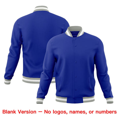Custom Royal Blue Gray White Jacket Classic Style Full-Snap Club & Spirit Wear Wrinkle-Resistant