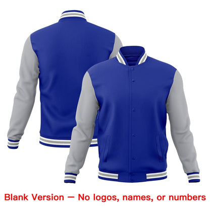 Custom Royal Blue White Gray Jacket Classic Style Full-Snap Club & Spirit Wear Wrinkle-Resistant