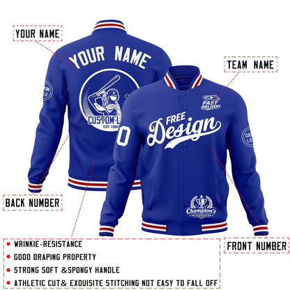 Custom Royal Blue White Red Jacket Classic Style Full-Snap Club & Spirit Wear Breathable