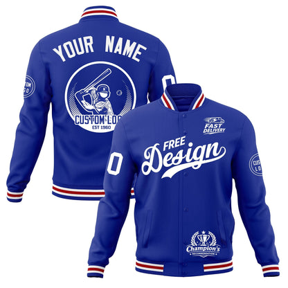 Custom Royal Blue White Red Jacket Classic Style Full-Snap Club & Spirit Wear Breathable