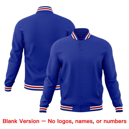 Custom Royal Blue White Red Jacket Classic Style Full-Snap Club & Spirit Wear Wrinkle-Resistant