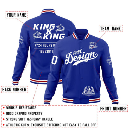 Custom Royal Blue White Red Jacket Classic Style Full-Snap Club & Spirit Wear Wrinkle-Resistant