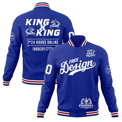 Custom Royal Blue White Red Jacket Classic Style Full-Snap Club & Spirit Wear Wrinkle-Resistant