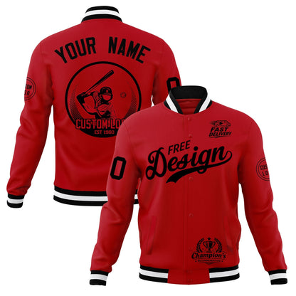 Custom Red Black White Jacket Classic Style Full-Snap Club & Spirit Wear Breathable