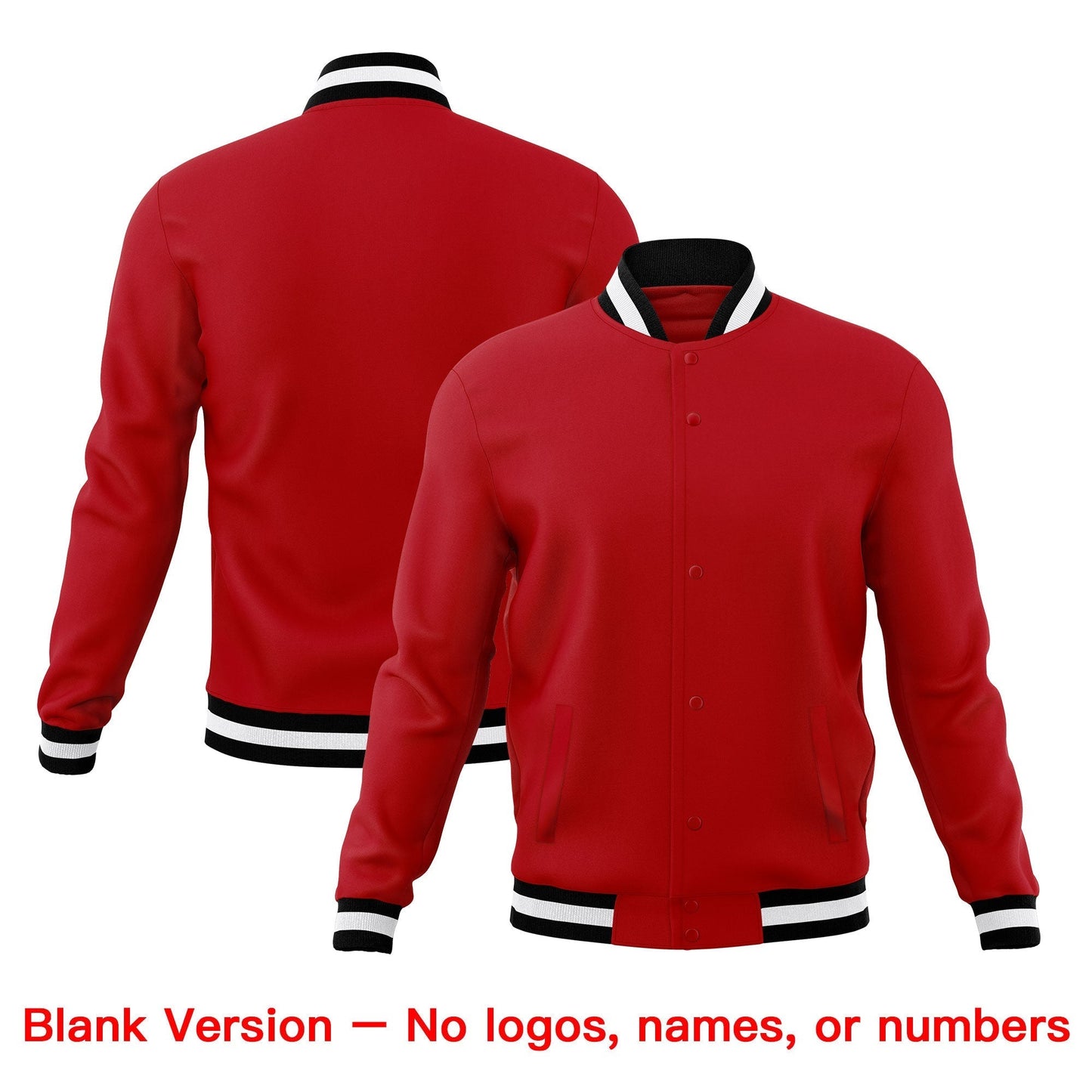 Custom Red Black White Jacket Classic Style Full-Snap Club & Spirit Wear Wrinkle-Resistant