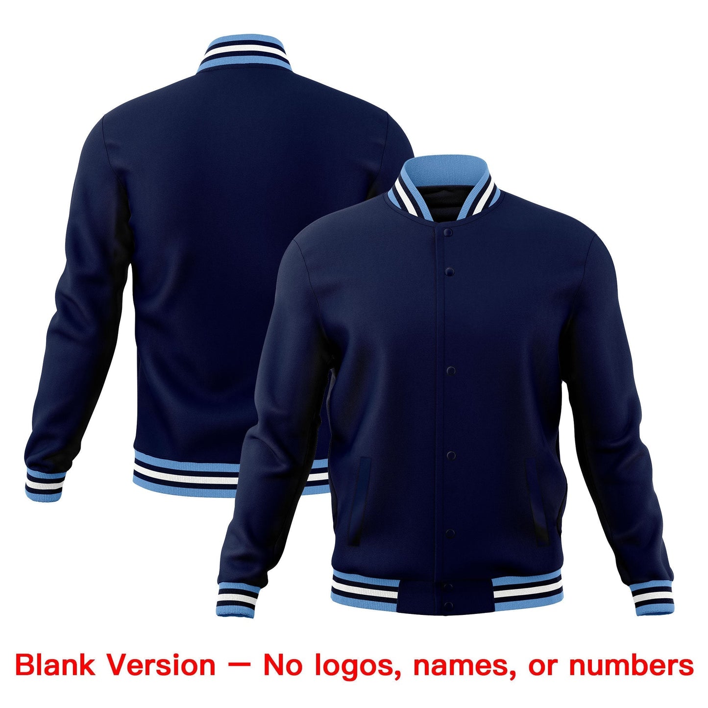 Custom Navy Light Blue White Jacket Classic Style Full-Snap Club & Spirit Wear Breathable