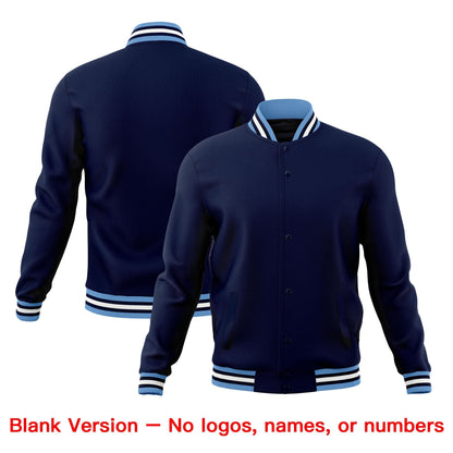 Custom Navy Light Blue White Jacket Classic Style Full-Snap Club & Spirit Wear Wrinkle-Resistant