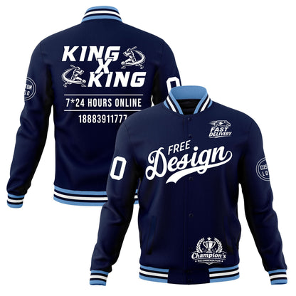 Custom Navy Light Blue White Jacket Classic Style Full-Snap Club & Spirit Wear Wrinkle-Resistant