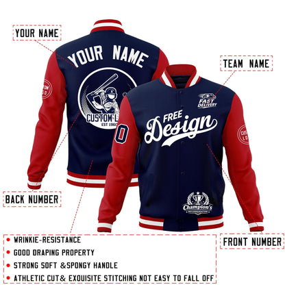 Custom Navy Red White Jacket Classic Style Full-Snap Club & Spirit Wear Breathable