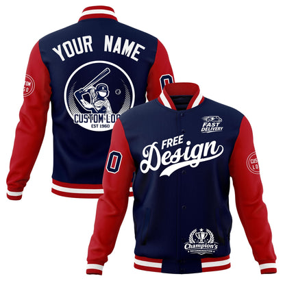 Custom Navy Red White Jacket Classic Style Full-Snap Club & Spirit Wear Breathable