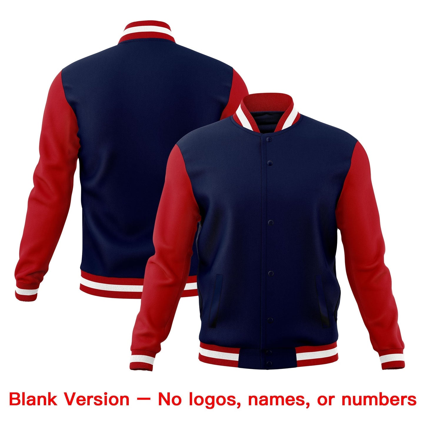 Custom Navy Red White Jacket Classic Style Full-Snap Club & Spirit Wear Wrinkle-Resistant