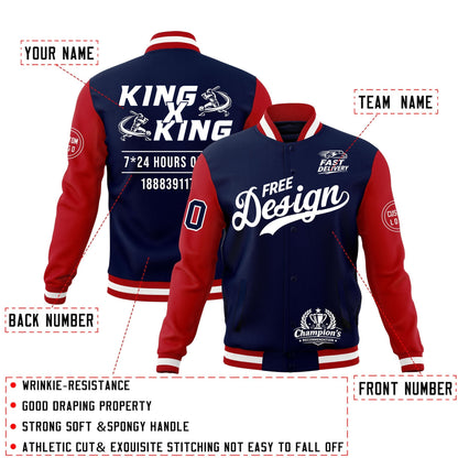 Custom Navy Red White Jacket Classic Style Full-Snap Club & Spirit Wear Wrinkle-Resistant
