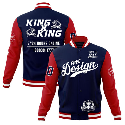 Custom Navy Red White Jacket Classic Style Full-Snap Club & Spirit Wear Wrinkle-Resistant