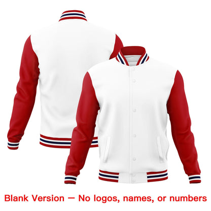 Custom White Red Navy Jacket Classic Style Full-Snap Club & Spirit Wear Wrinkle-Resistant