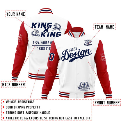 Custom White Red Navy Jacket Classic Style Full-Snap Club & Spirit Wear Wrinkle-Resistant