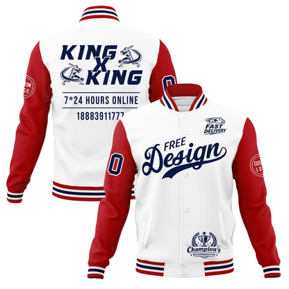 Custom White Red Navy Jacket Classic Style Full-Snap Club & Spirit Wear Wrinkle-Resistant