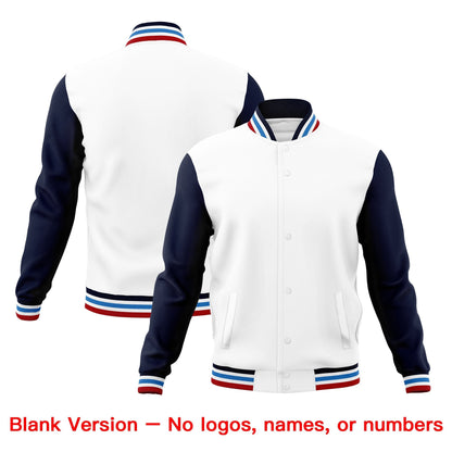 Custom White Navy Light Blue Jacket Classic Style Full-Snap Club & Spirit Wear Breathable