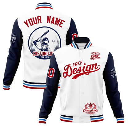 Custom White Navy Light Blue Jacket Classic Style Full-Snap Club & Spirit Wear Breathable