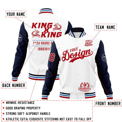 Custom White Navy Light Blue Jacket Classic Style Full-Snap Club & Spirit Wear Wrinkle-Resistant