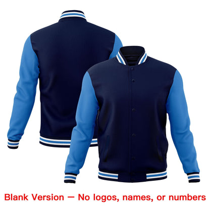 Custom Navy White Light Blue Jacket Classic Style Full-Snap Club & Spirit Wear Breathable