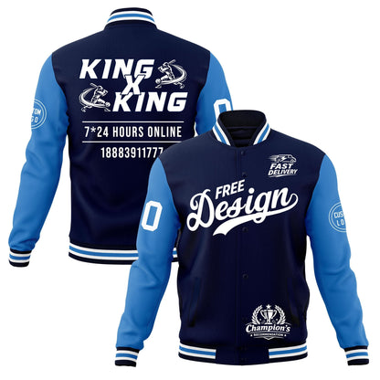 Custom Navy White Light Blue Jacket Classic Style Full-Snap Club & Spirit Wear Wrinkle-Resistant