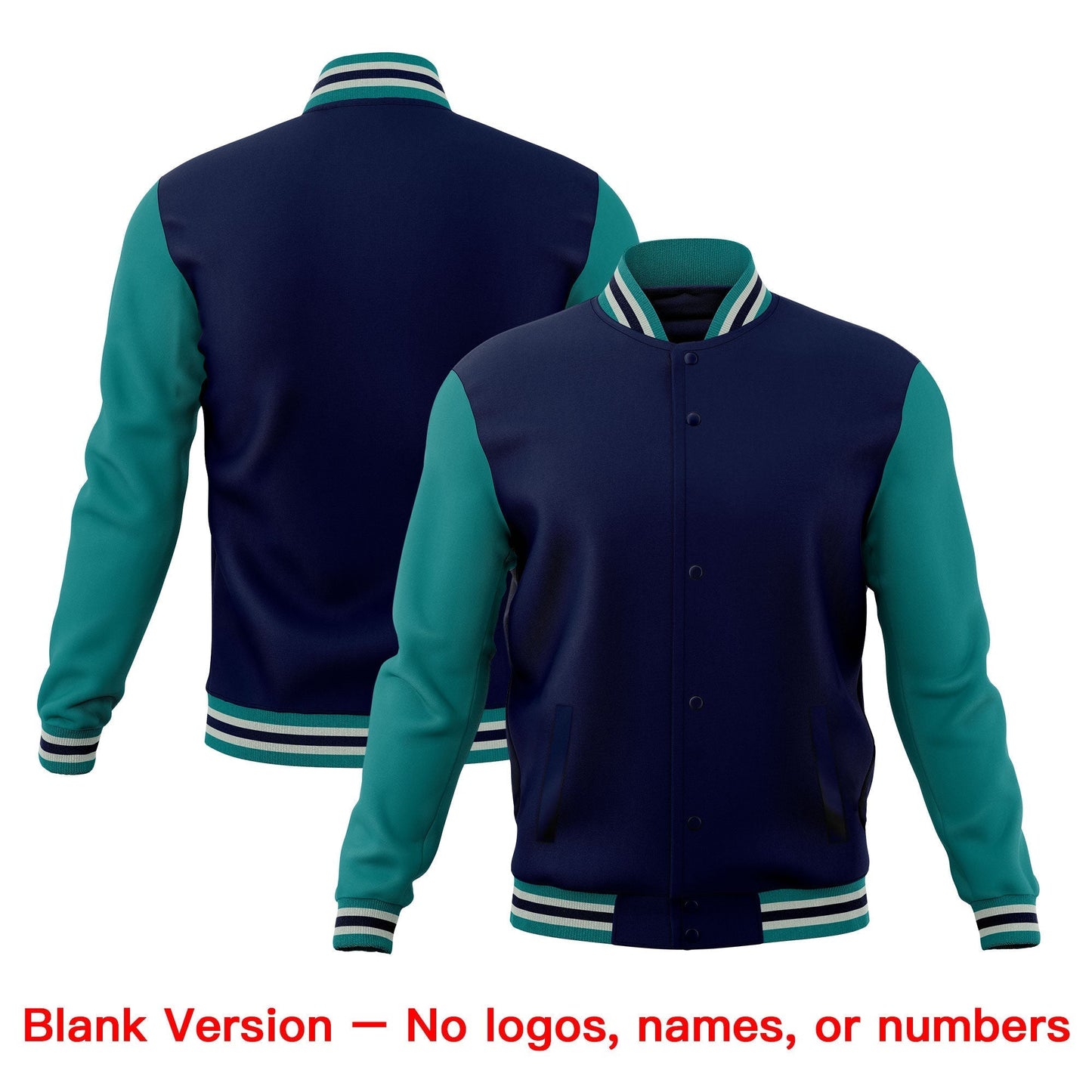 Custom Navy Teal Gray Jacket Classic Style Full-Snap Club & Spirit Wear Breathable