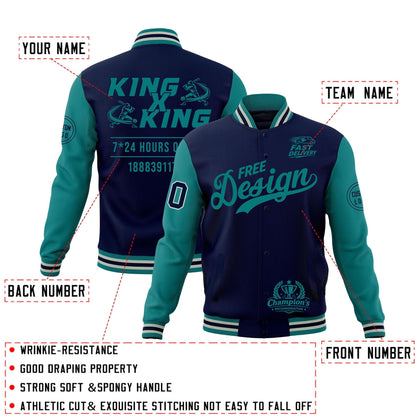 Custom Navy Teal Gray Jacket Classic Style Full-Snap Club & Spirit Wear Wrinkle-Resistant