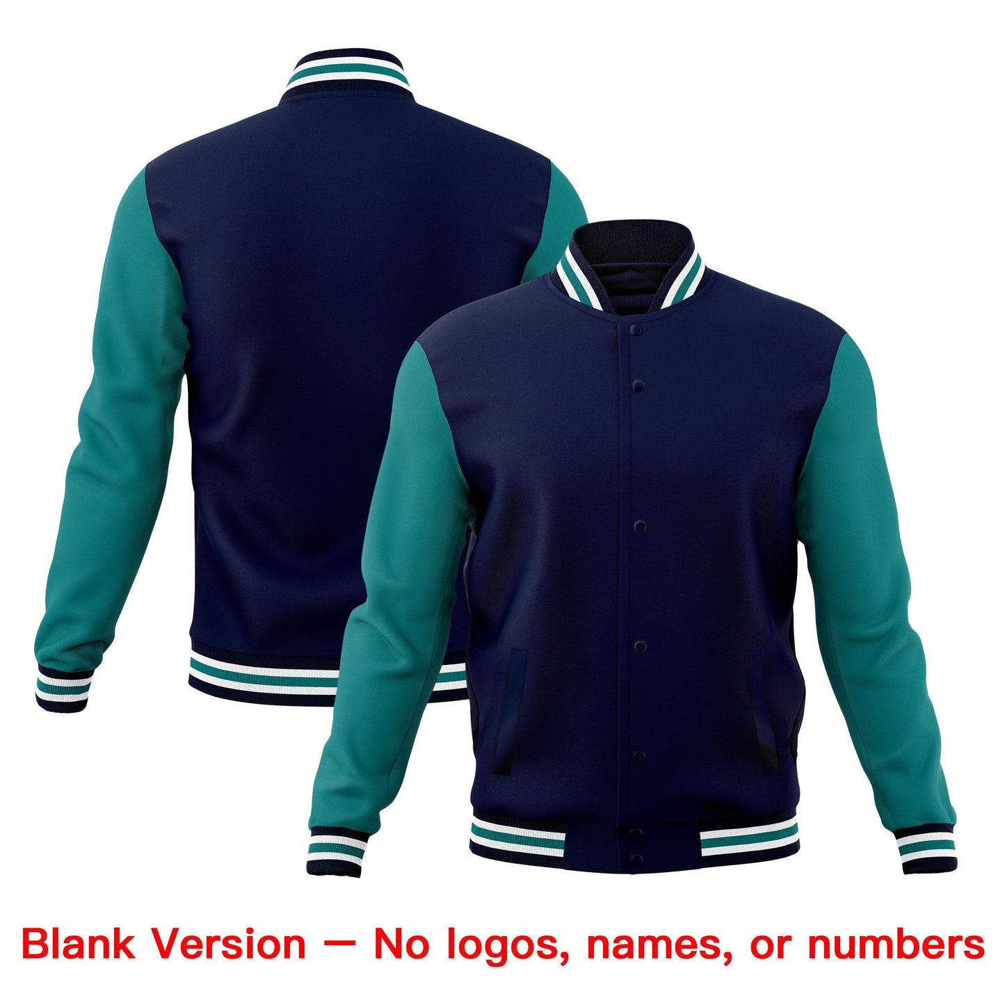 Custom Navy White Teal Jacket Classic Style Full-Snap Club & Spirit Wear Wrinkle-Resistant