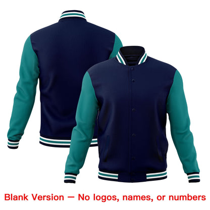 Custom Navy White Teal Jacket Classic Style Full-Snap Club & Spirit Wear Wrinkle-Resistant