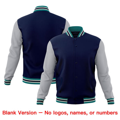 Custom Navy Teal Gray Jacket Classic Style Full-Snap Club & Spirit Wear Wrinkle-Resistant