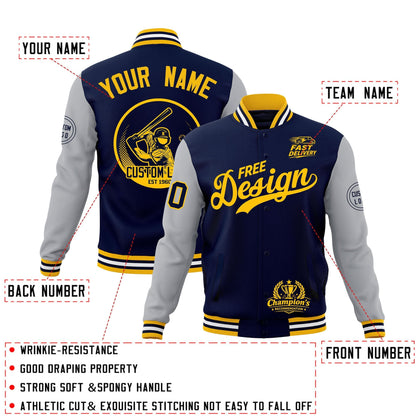 Custom Navy Gold White Jacket Classic Style Full-Snap Club & Spirit Wear Breathable