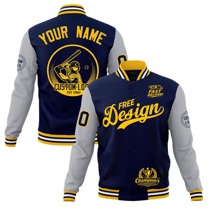 Custom Navy Gold White Jacket Classic Style Full-Snap Club & Spirit Wear Breathable