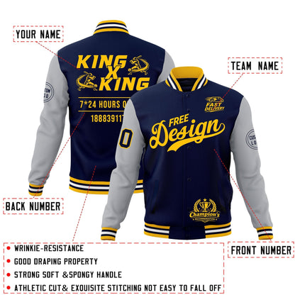 Custom Navy Gold White Jacket Classic Style Full-Snap Club & Spirit Wear Wrinkle-Resistant