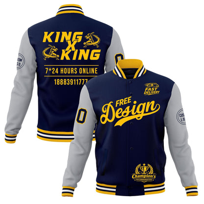 Custom Navy Gold White Jacket Classic Style Full-Snap Club & Spirit Wear Wrinkle-Resistant