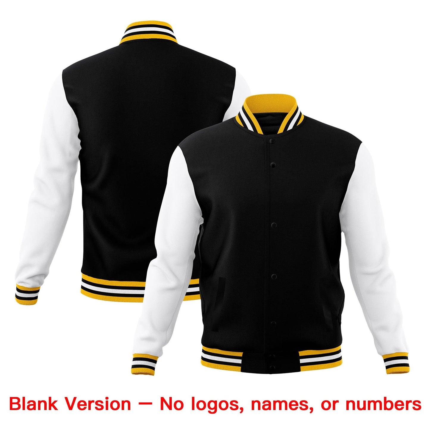 Custom Black Gold White Jacket Classic Style Full-Snap Club & Spirit Wear Wrinkle-Resistant
