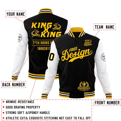 Custom Black Gold White Jacket Classic Style Full-Snap Club & Spirit Wear Wrinkle-Resistant