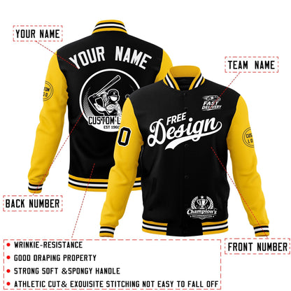 Custom Black Gold White Jacket Classic Style Full-Snap Club & Spirit Wear Breathable