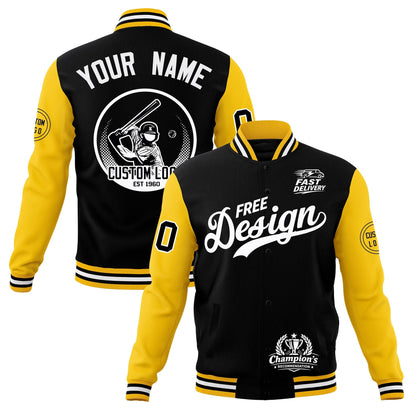 Custom Black Gold White Jacket Classic Style Full-Snap Club & Spirit Wear Breathable