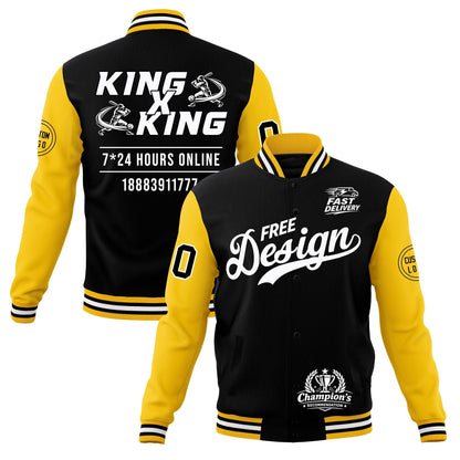 Custom Black Gold White Jacket Classic Style Full-Snap Club & Spirit Wear Wrinkle-Resistant