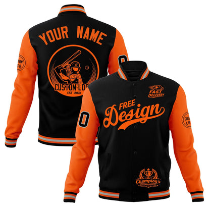 Custom Black Orange Gray Jacket Classic Style Full-Snap Club & Spirit Wear Breathable