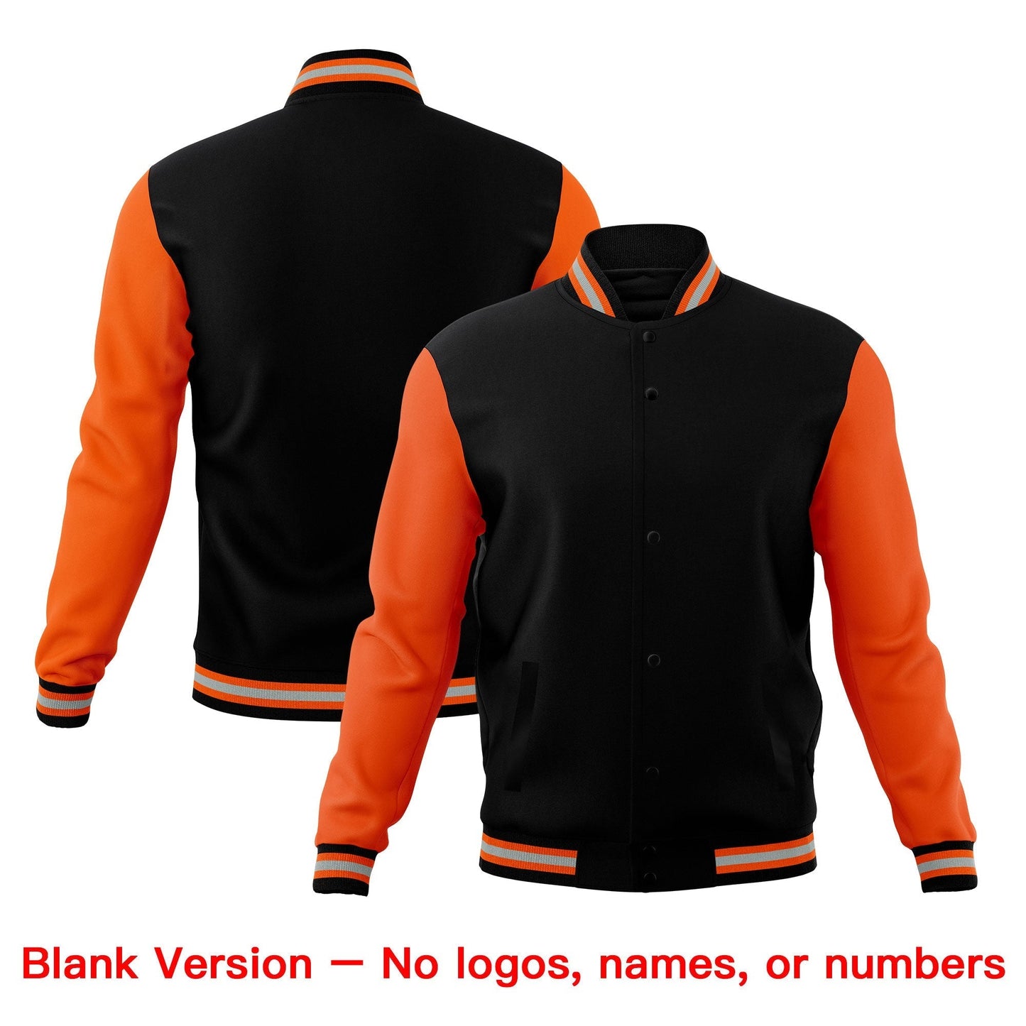 Custom Black Orange Gray Jacket Classic Style Full-Snap Club & Spirit Wear Wrinkle-Resistant