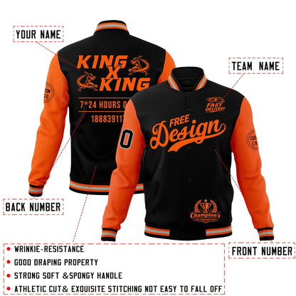 Custom Black Orange Gray Jacket Classic Style Full-Snap Club & Spirit Wear Wrinkle-Resistant