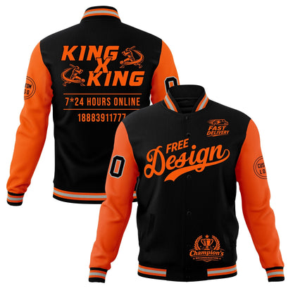 Custom Black Orange Gray Jacket Classic Style Full-Snap Club & Spirit Wear Wrinkle-Resistant
