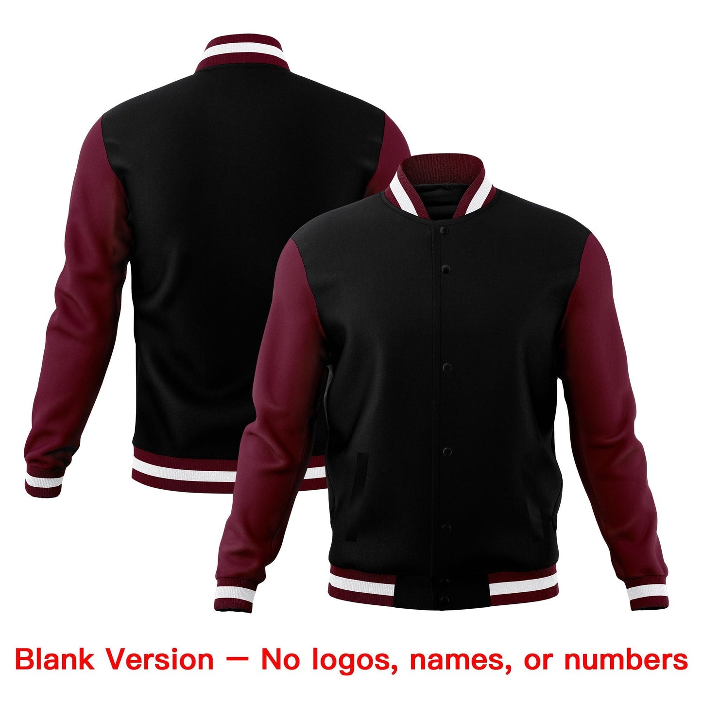 Custom Black Burgundy White Jacket Classic Style Full-Snap Club & Spirit Wear Breathable