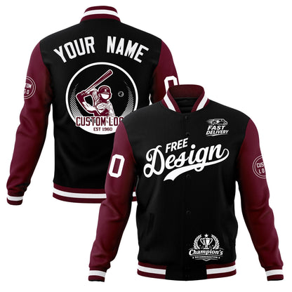 Custom Black Burgundy White Jacket Classic Style Full-Snap Club & Spirit Wear Breathable