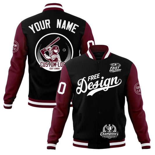 Custom Black Burgundy White Jacket Classic Style Full-Snap Club & Spirit Wear Breathable