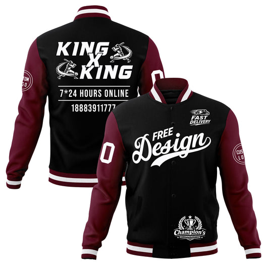 Custom Black Burgundy White Jacket Classic Style Full-Snap Club & Spirit Wear Wrinkle-Resistant